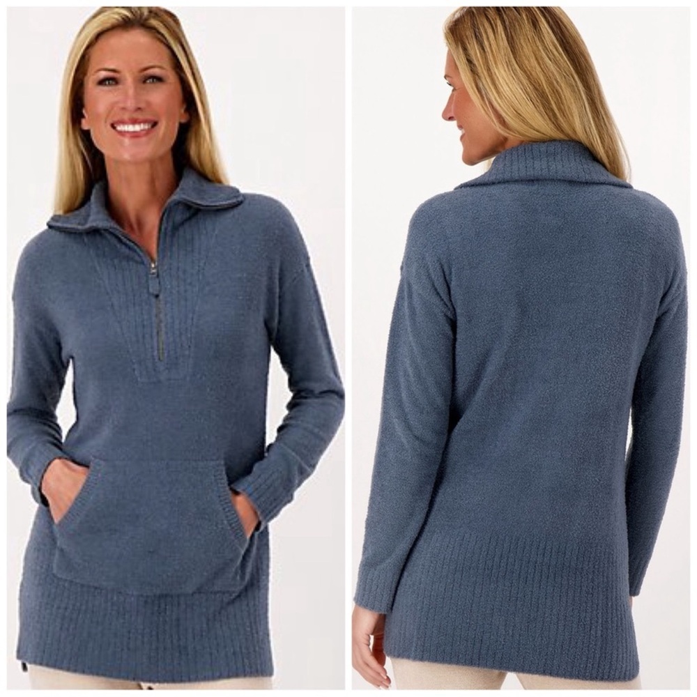 Barefoot‎ Dreams Size 3X Luxury CozyChic Lite Half Zip Tunic Sweater Ocean Blue